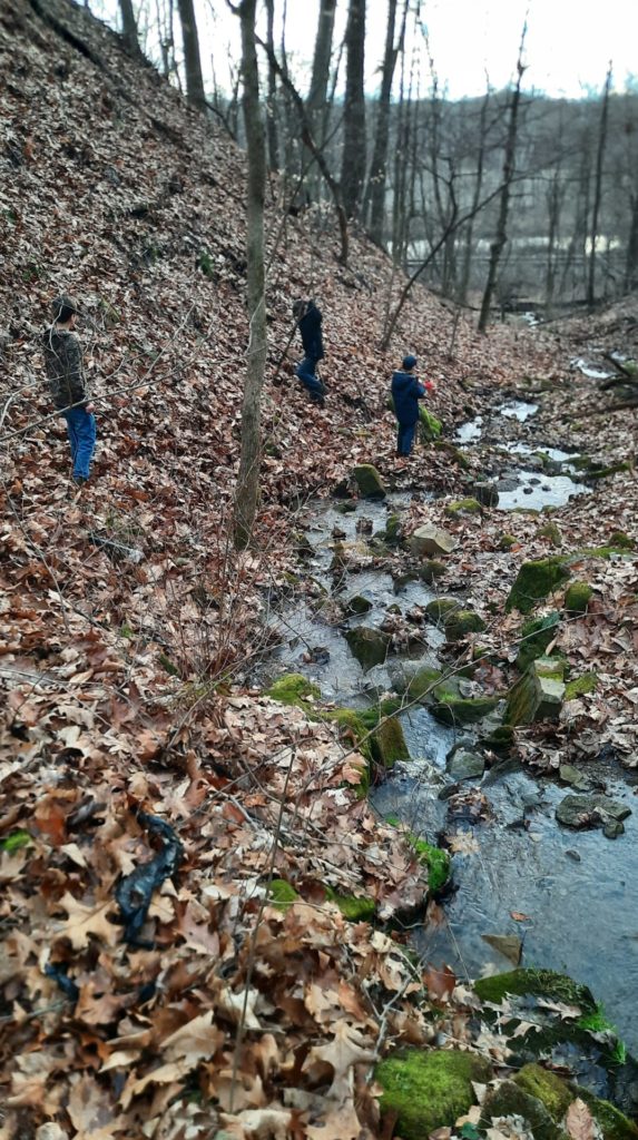 Boys explore the ravine